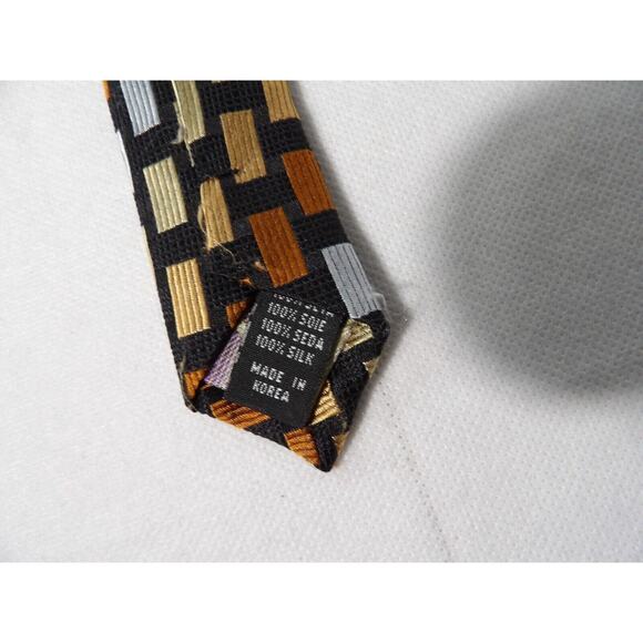 Roberto Villini Couture Mens Neck Tie Silk Geometric Rectangles Hand Made - Picture 6 of 8